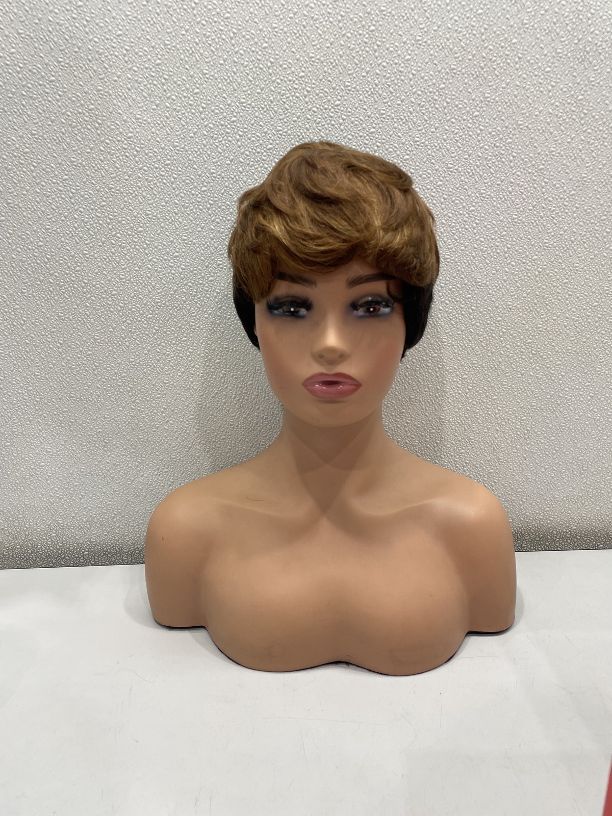 Yjoqokoa Black & Brown Pixie Cut Human Hair Blend Glueless Wig