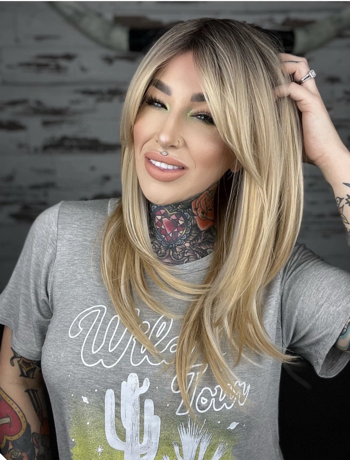 Hard Front Rebel Gypsy Heat Safe Synthetic Blonde Rooted Wig NWT