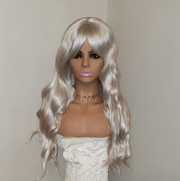 Princess Platinum Wig – Long Wavy Silver Blonde Human Hair Synthetic Hair Blend