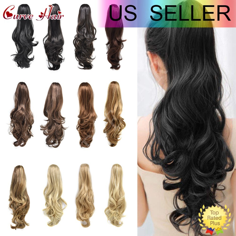 Women Ponytail 22″ Long Wavy Hair piece Claw Clip In Ponytaill Extension Synthet