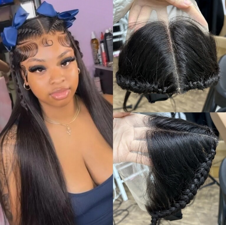 13×4 Lace Frontal with Braids Remy Human Hair for Women Girls