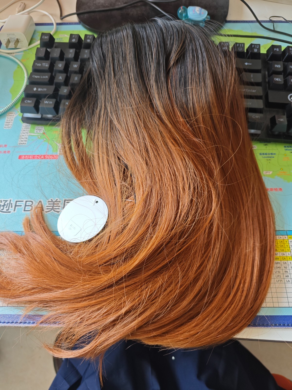Black to Brown Ombre Long Wavy Synthetic Wig for Women Natural Middle Part Hair