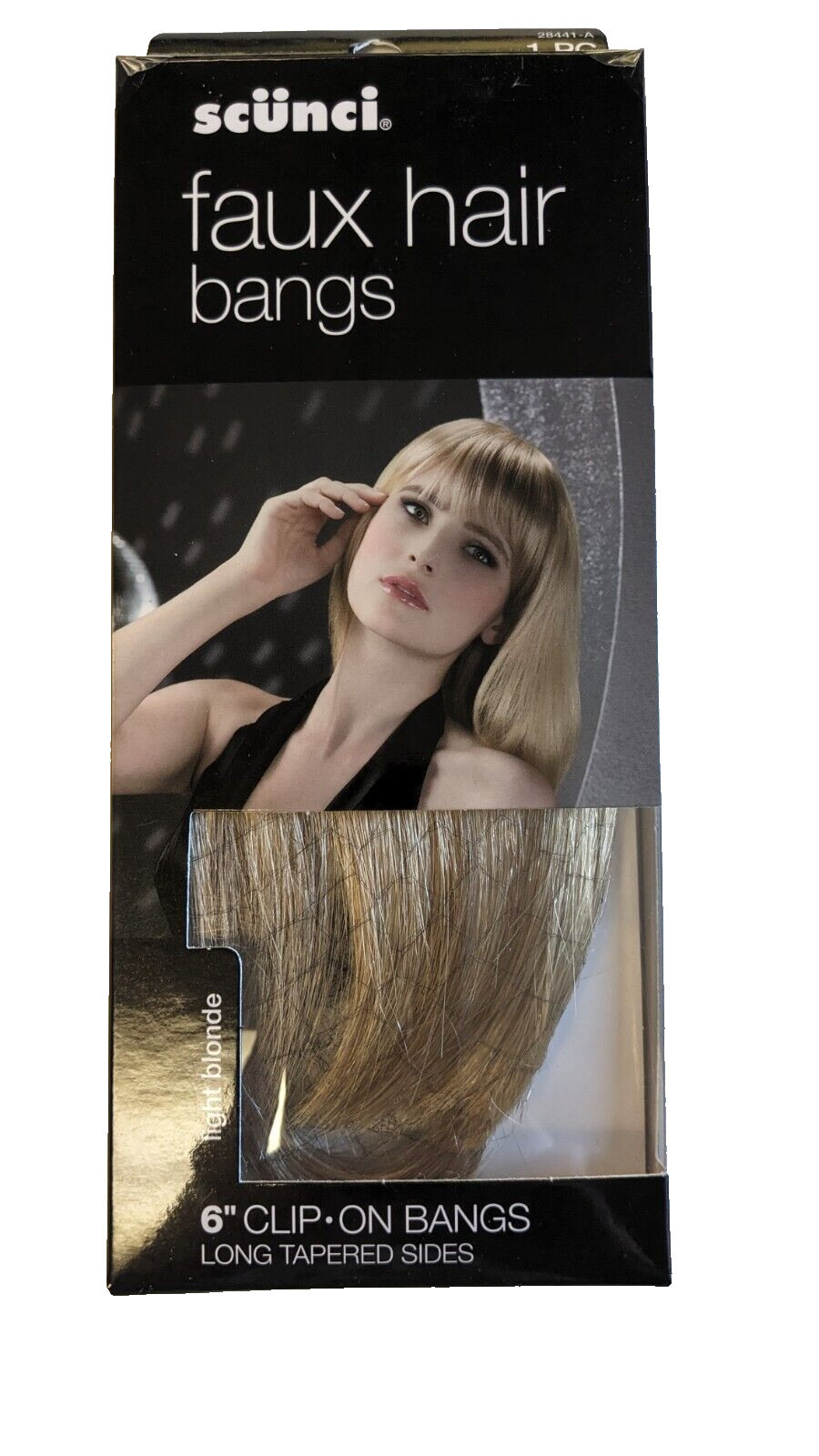 Scunci Fake Faux Hair Clip On Bangs 6 inch Light Blonde – 1 per box