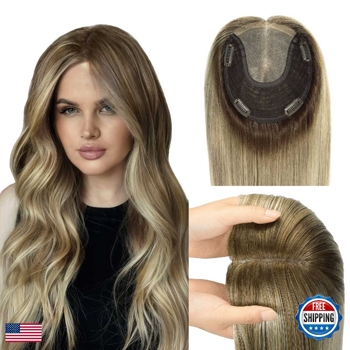 Worldstar Toppers For Women Real Human 3/8/22 Balayage Dark Brown Ombre Light