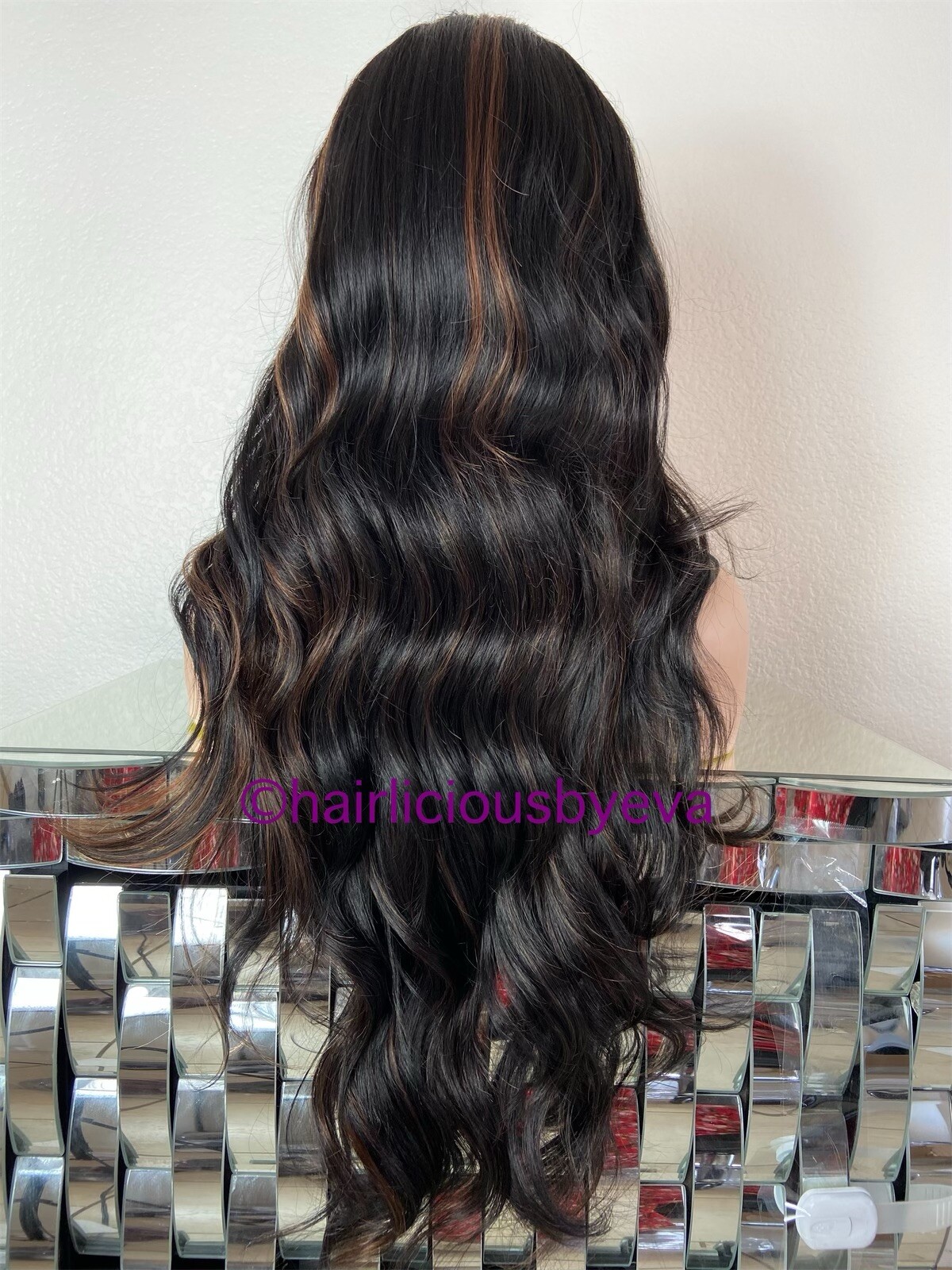 Golden brown wig ombré black wavy lace front 26 inch long heat ok color 1/30