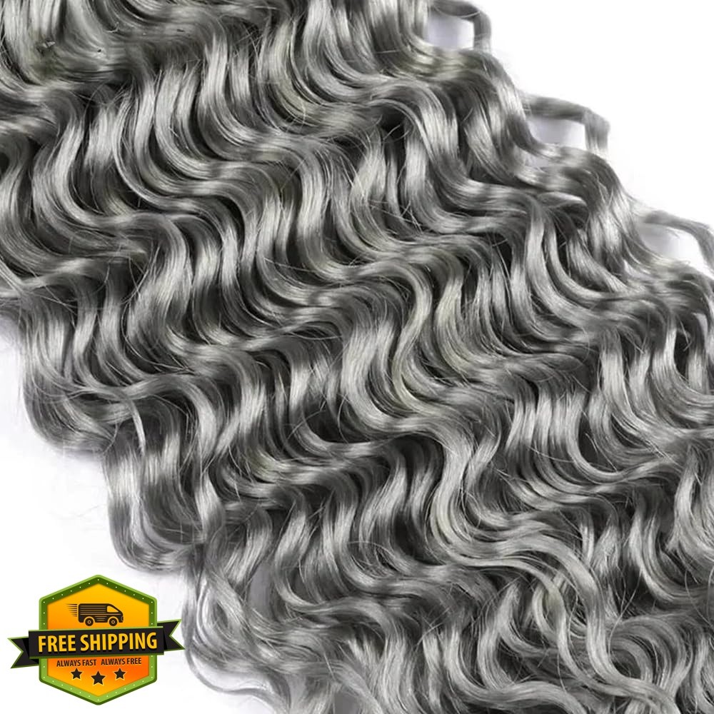 GtaiiReu Grey Human Hair Bundles 22 24 26 Inch Deep Wave