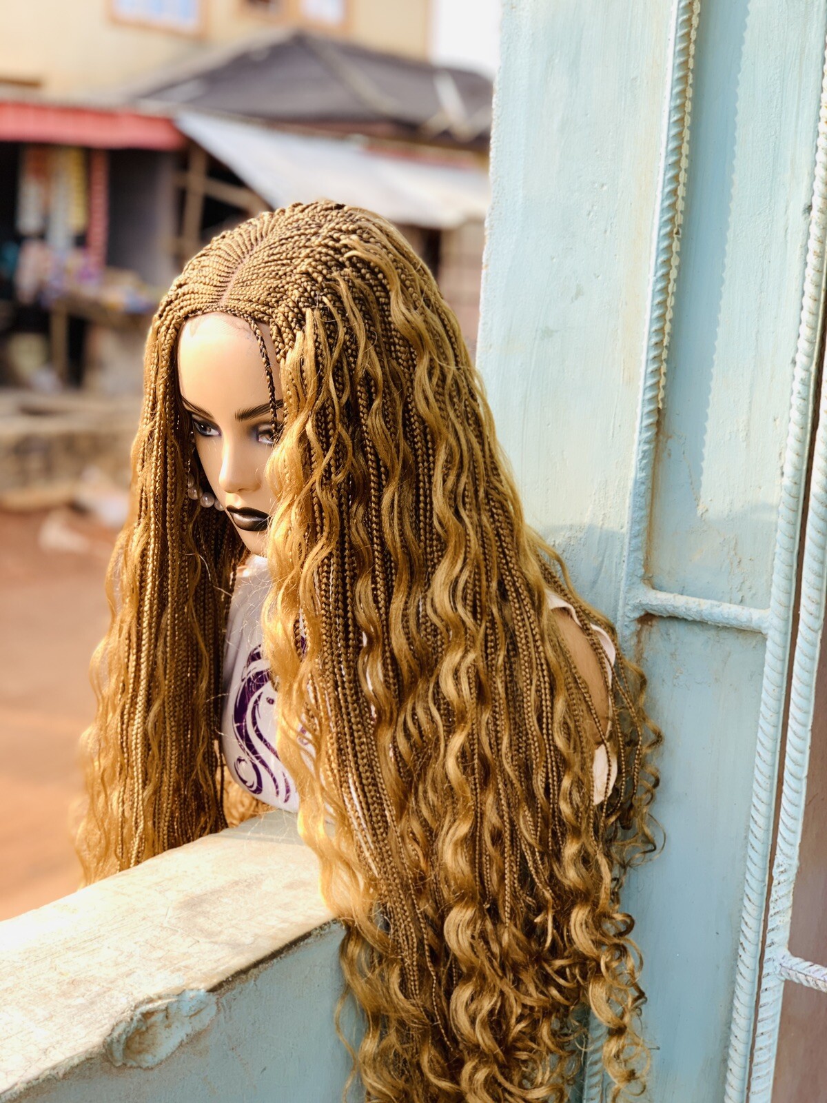 Braids On Lace Closure Wig Curly Synthetic Braided Wigs Black Wigs, Boho Braids
