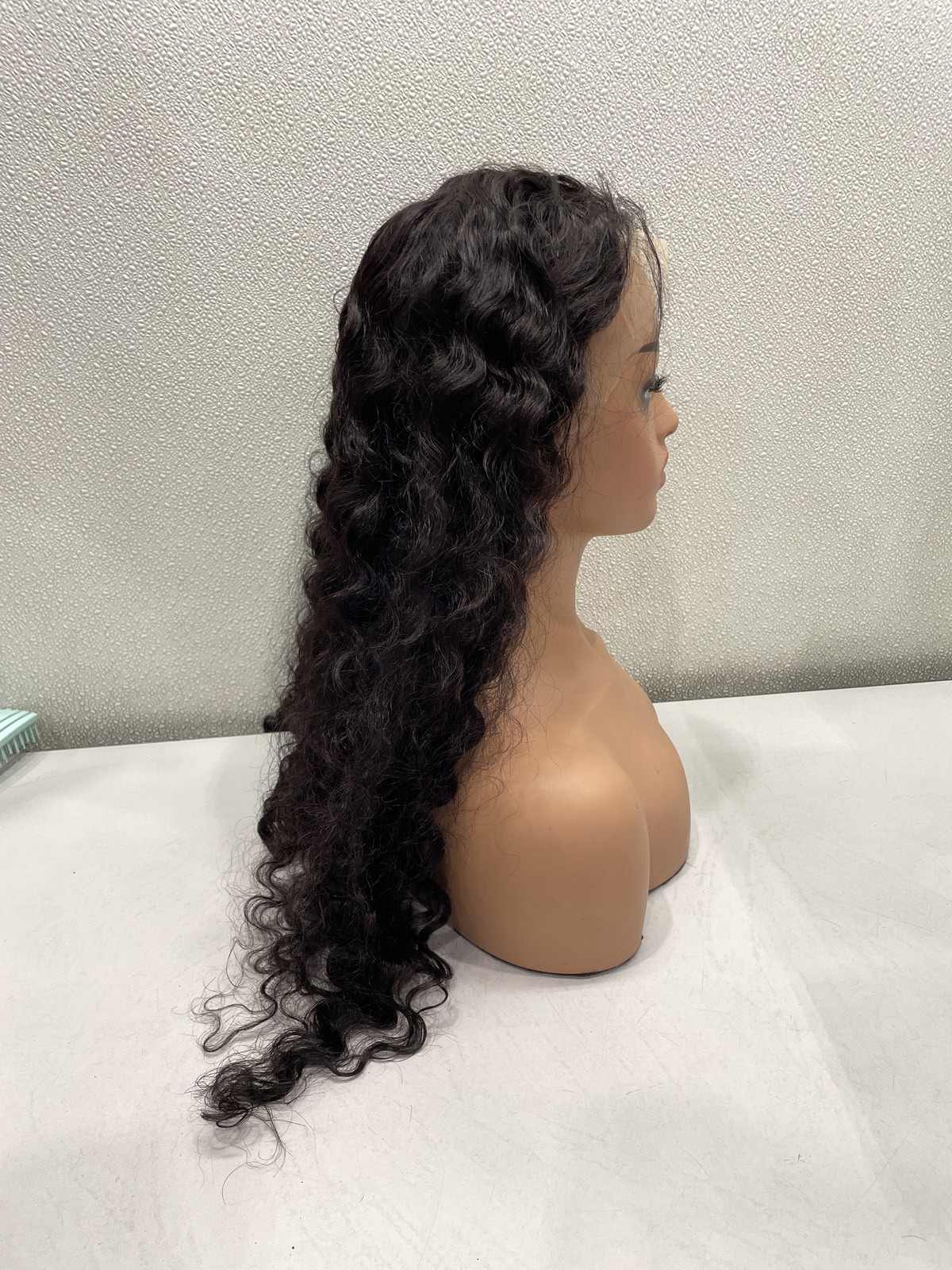 Natural Black Deep Wave Human Hair Blend 13×4 Lace Front 180% Density Wig, 26″