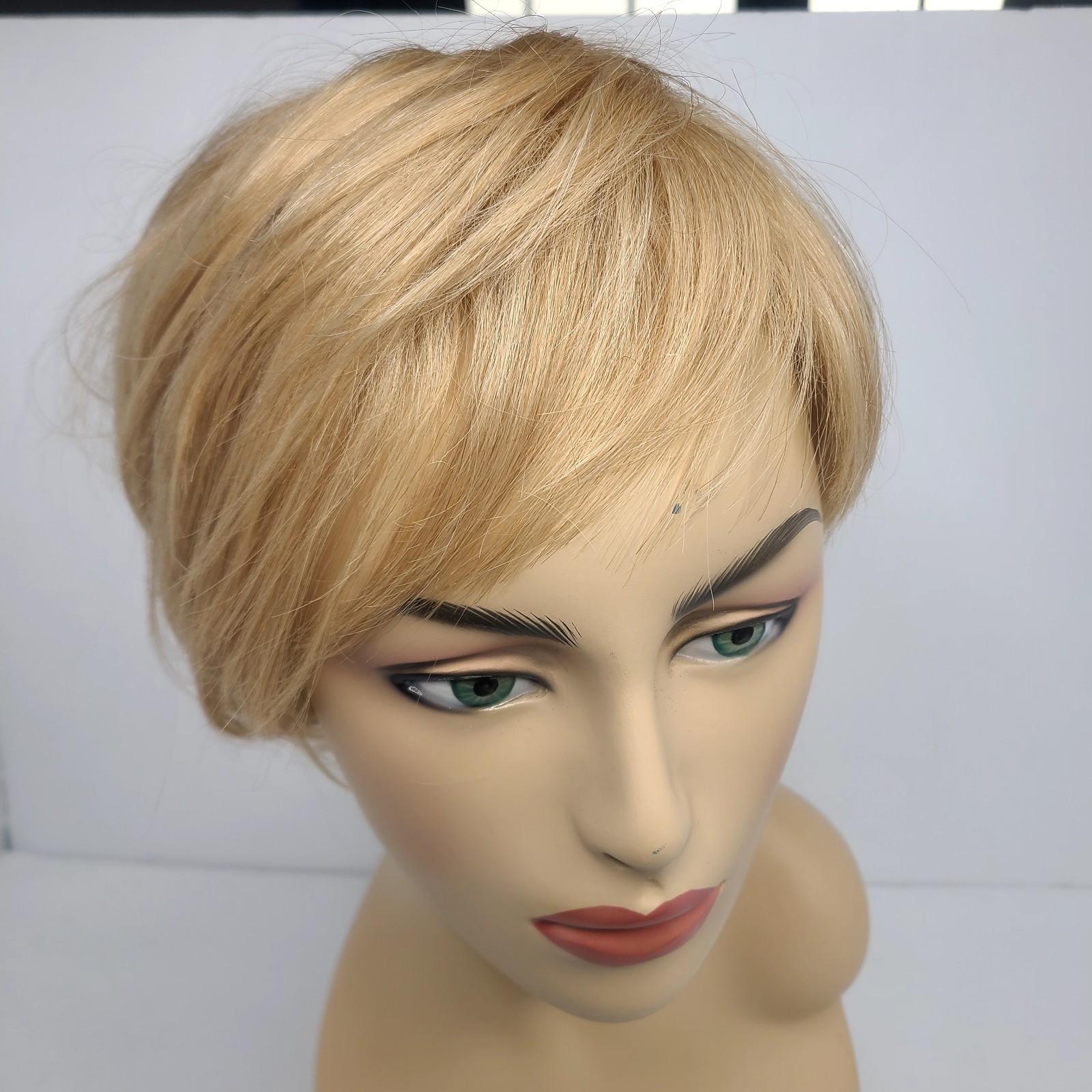 Human Hair Wig Blonde Pixie Cut Capless Mono Top Clip In Breathable Wefted Back