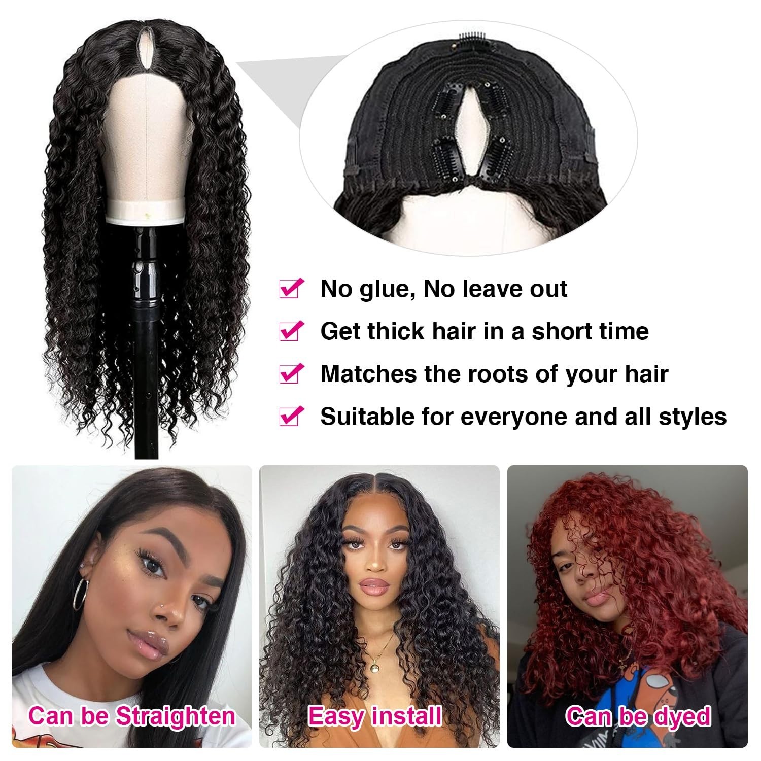 V Part Wig Human Hair No Leave Out Upgrade Curly V Part Wig Human Hair Wig