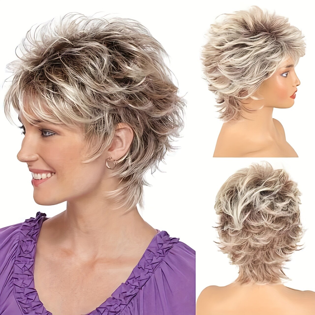 Elegant Short Curly Wigs for Women, High-Temperature Fiber, Body Wave Style