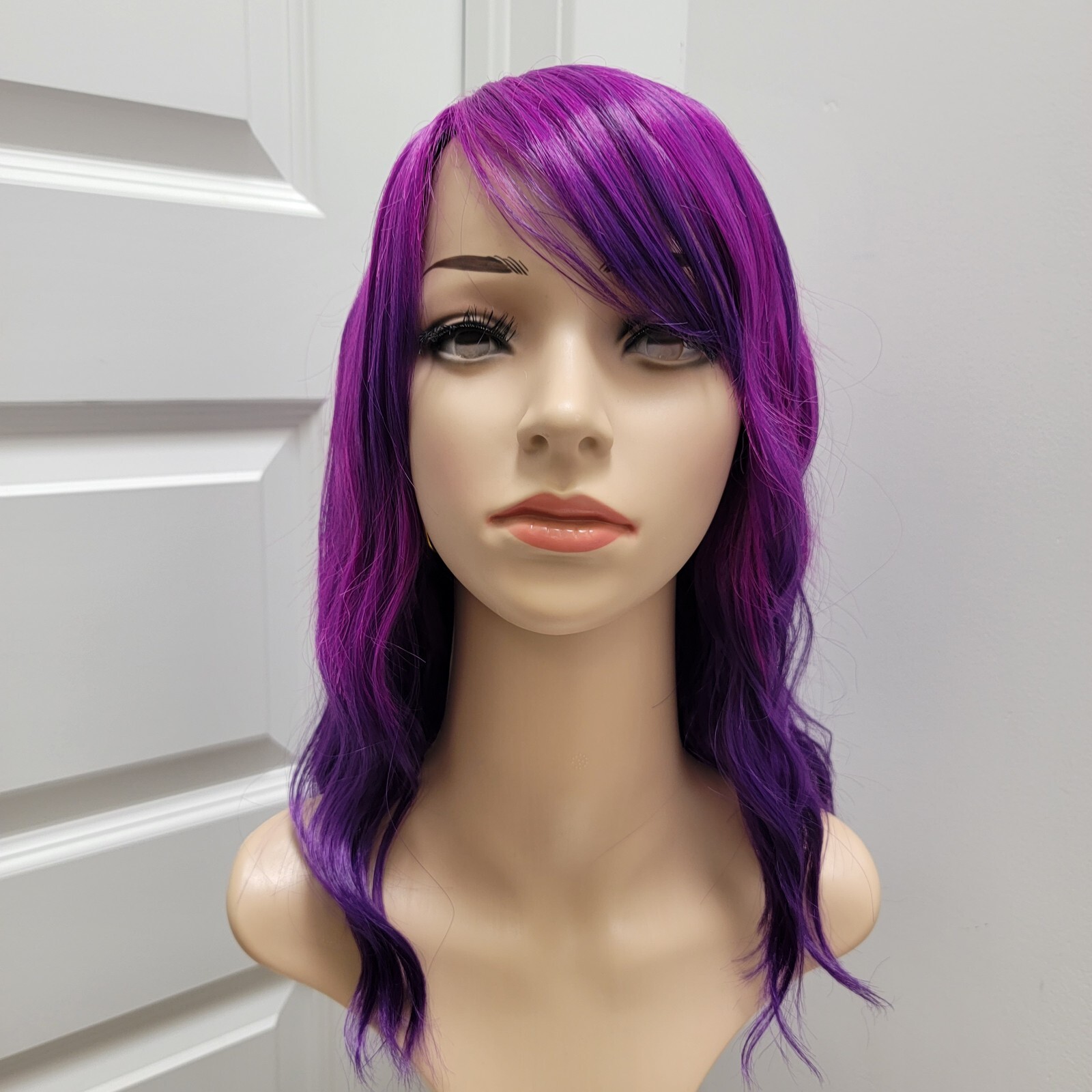 Purple/Violet Wig with Bangs Women’s Synthetic Hair Wavy Good Quality 14″ Sz M-L