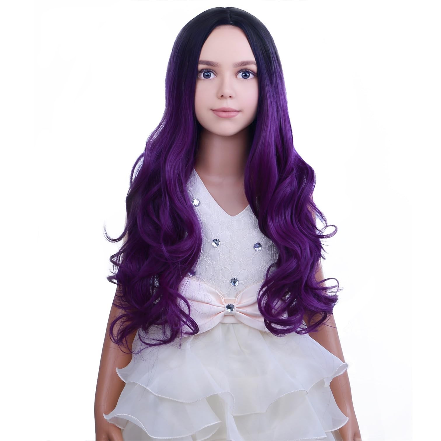 Dark Purple for Girls Long Curly Wavy Ombre Purple Wigs Middle Part Black to …