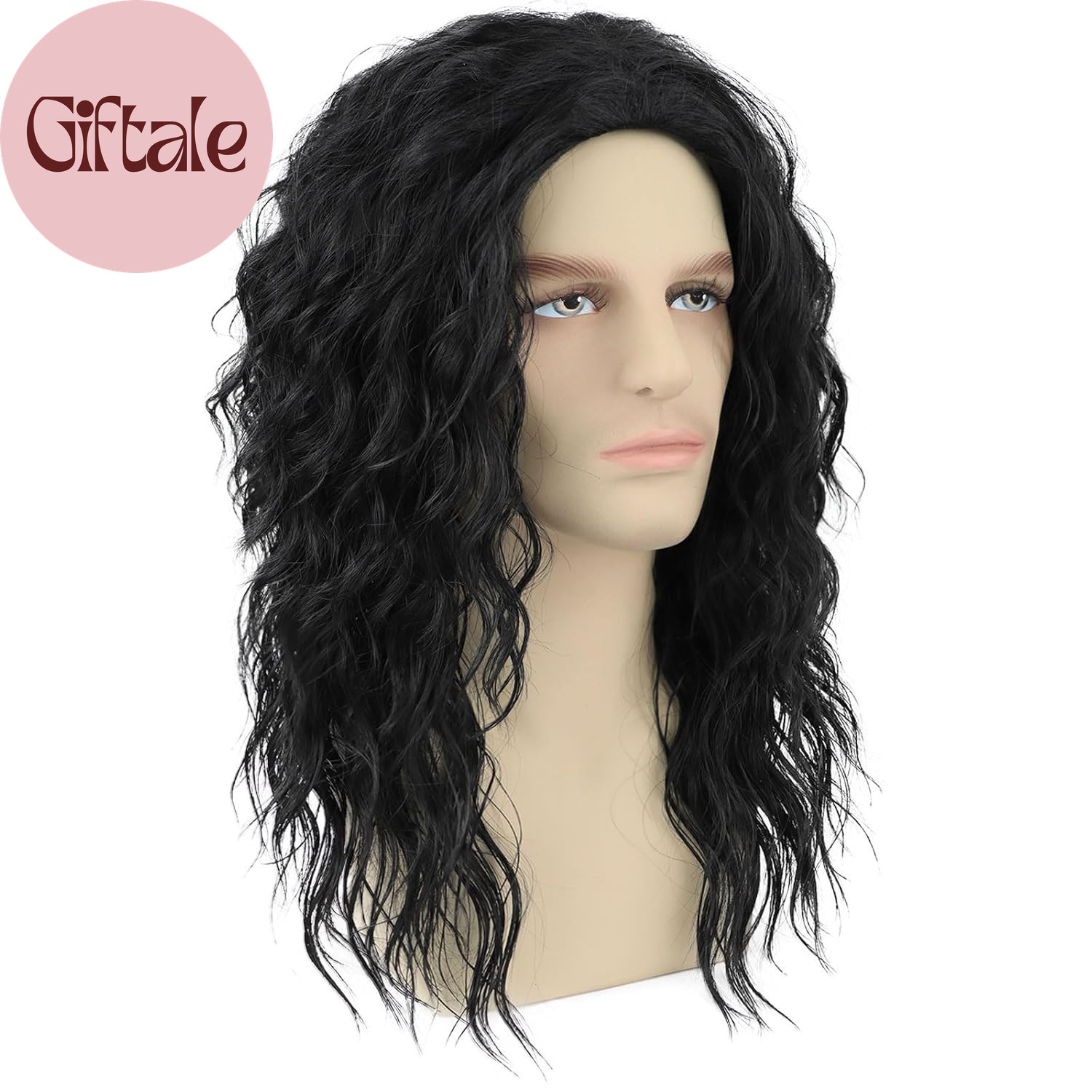 Mens Black Curly Wig 70S 80S Long Wavy Synthetic Hair Wigs for Rocker Costume Pa