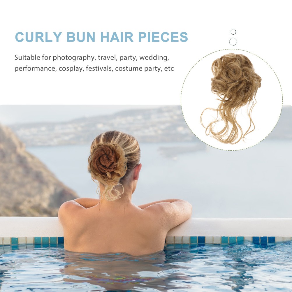 2Pcs Durable Hair Bun Hairpiece Curly Updo Hair Extensions with Elastic Band
