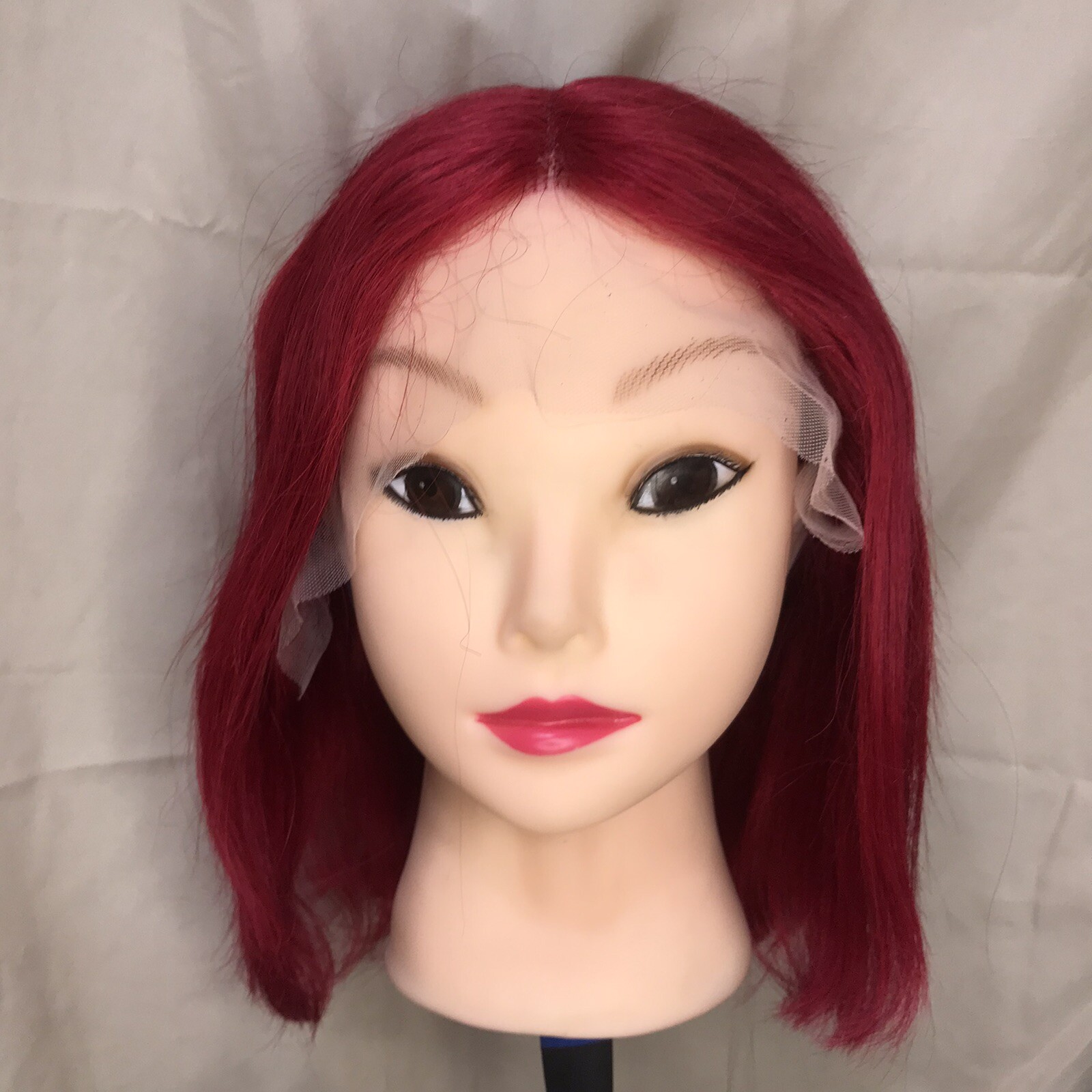 10Inch 13x4x1 T Closure Lace Front Bob Pure Human Hair Wig Straight Red/pink