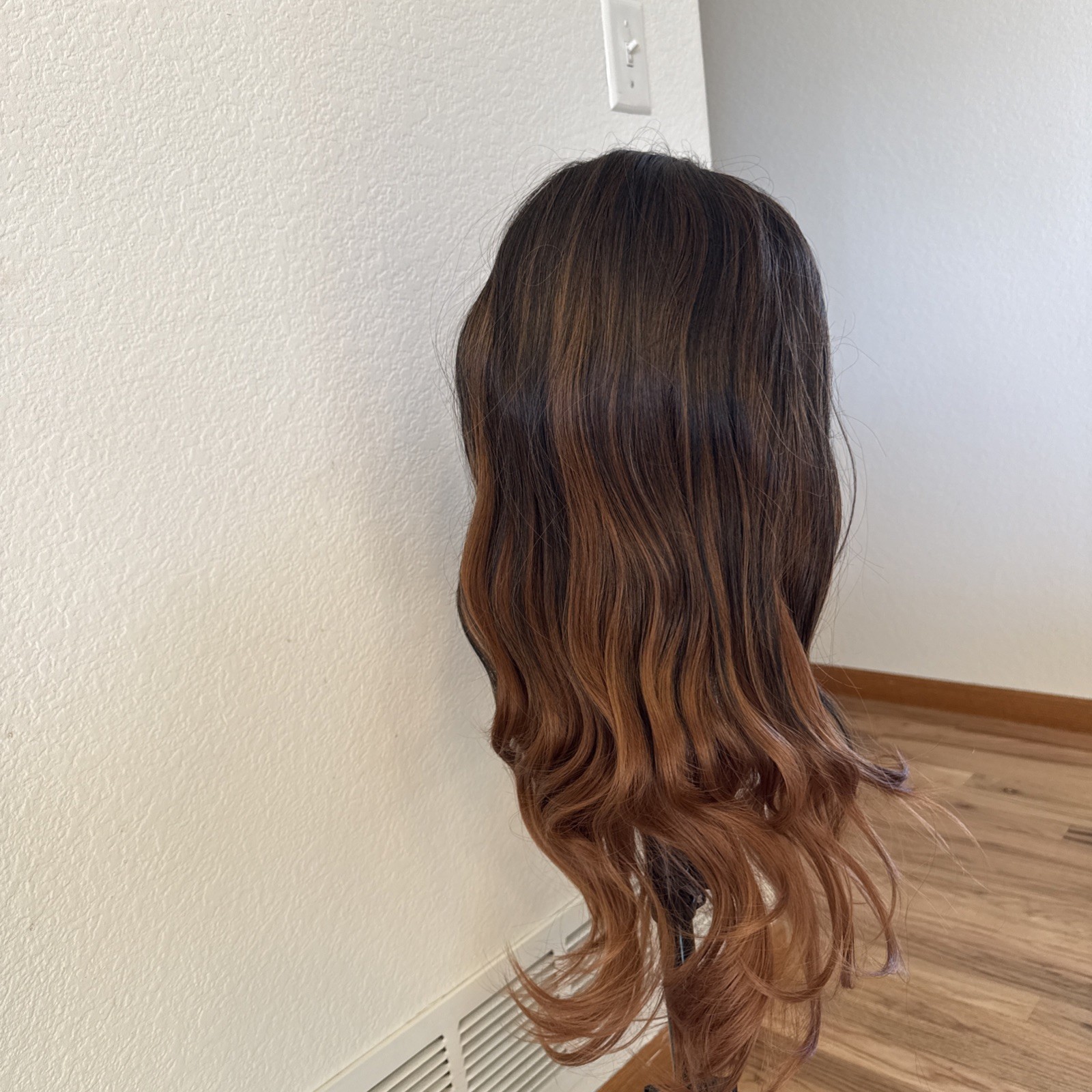 Lace Front Dark Brown With Auburn Tips 28” Long Very Beautiful Wig 172