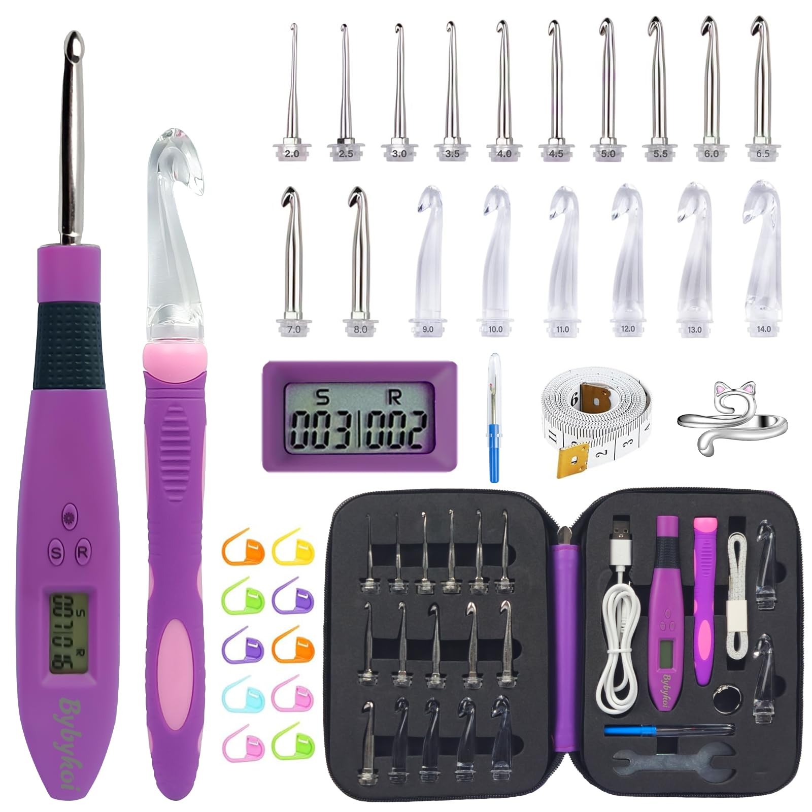 Light Up Crochet 2.0mm, 3.0mm, …, 14.0mm, 18 Size with and Digital
