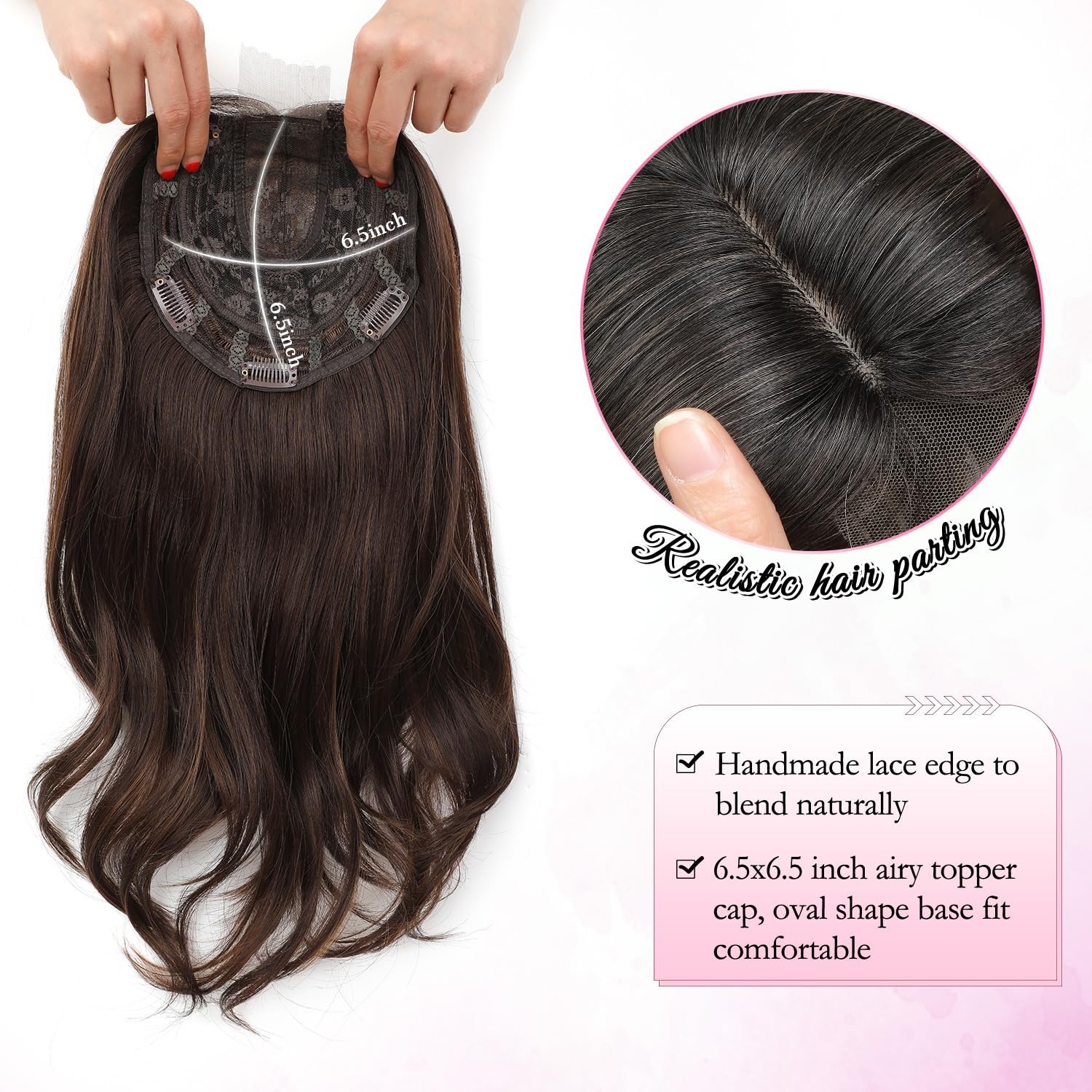 Ombre Chocolate Brown Black Roots Wavy 18in Women Premium Hair Topper