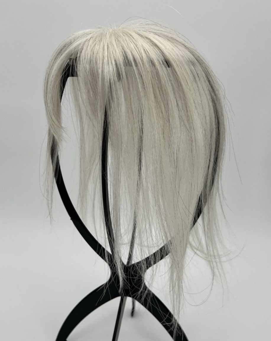 Silver White Black Strands Light Wispy Bangs 10in Women 100% Human Hair Topper