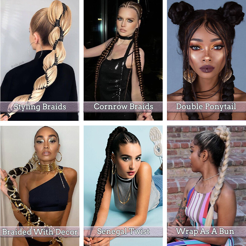 Women Long & Thick Bubble Braiding Hair Extension Pony Tail Wrap Around Ponytail
