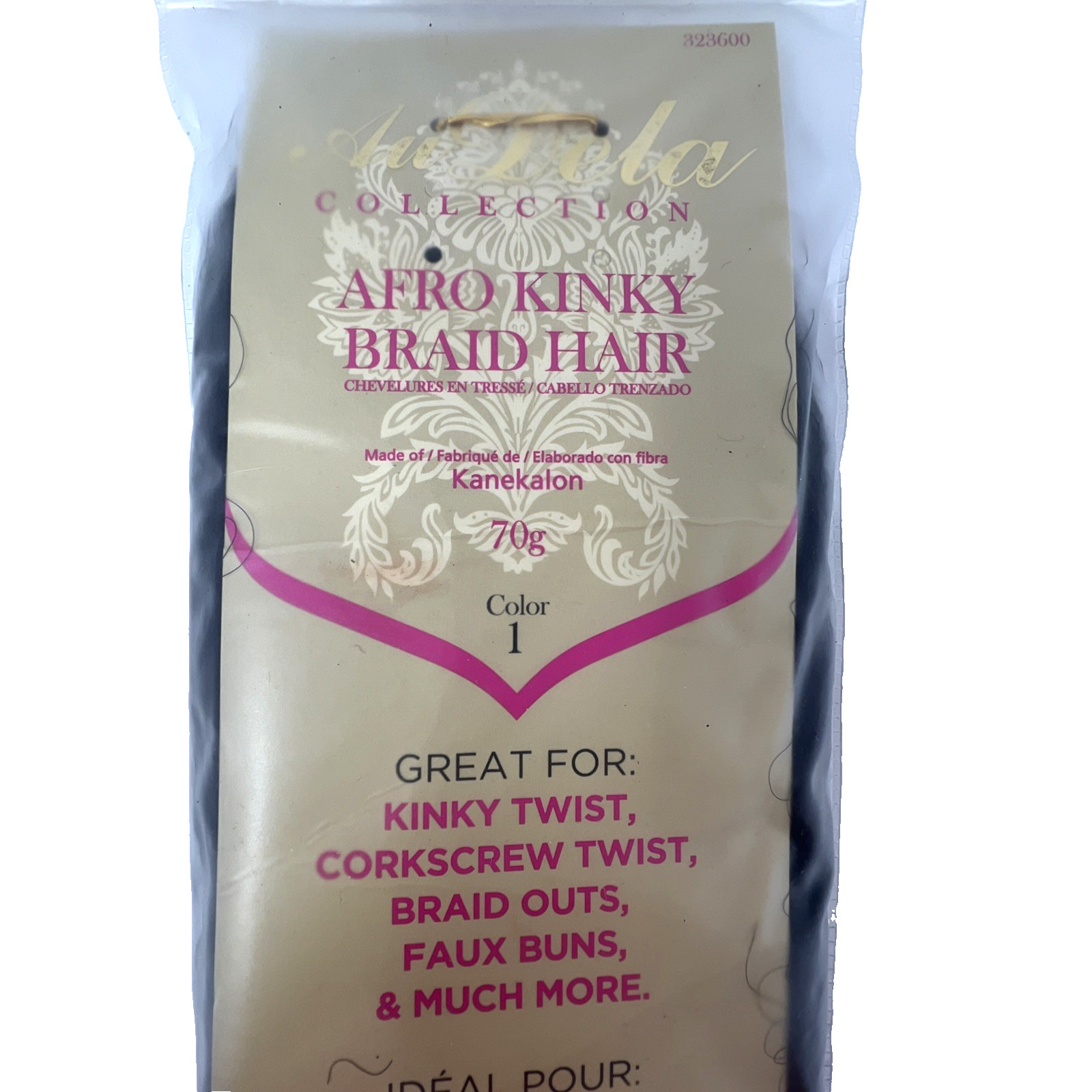 Au Dela Collection Afro Kinky Braid Hair, Kanekalon, Color 1, 70g