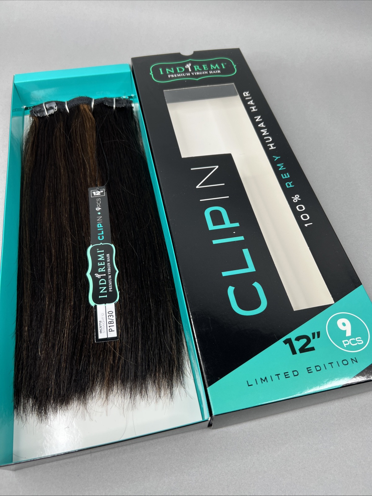 Indi Remi 9 Pc 12” Clip-in #1B/30 Black & Honey Straight Human Virgin Hair