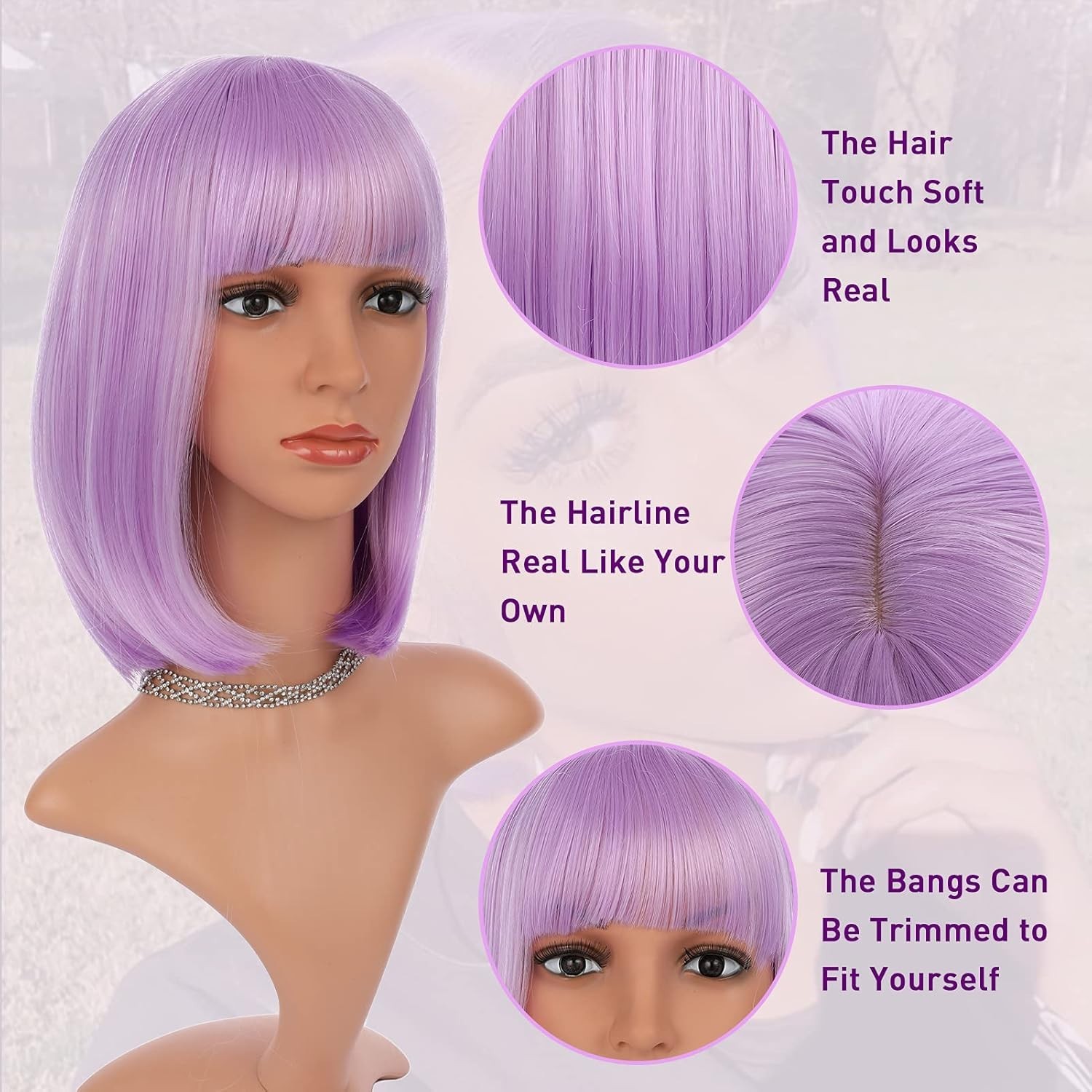 12″ Lavender Purple Straight Bob Wig for Women Cosplay Party 160E191103
