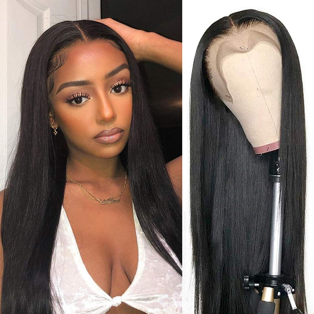 Long Straight Black Hair Women Glueless Synthetic Lace Front Wigs Heat Resistant
