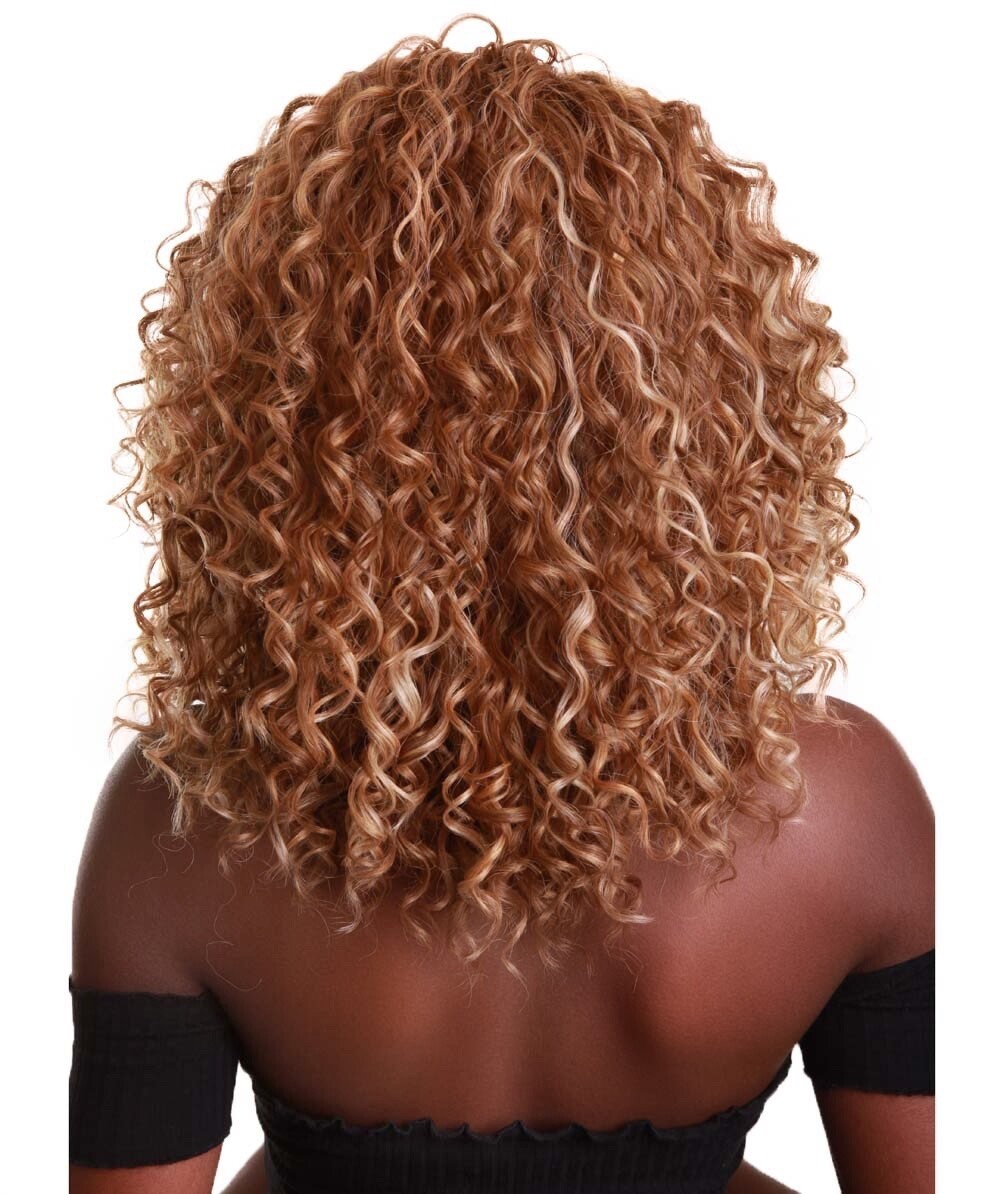 LUXLUXE Ada Curly 17.5 Inch Long 13×2.5 Hand-Tied Lace Front Wig, Blonde Blend