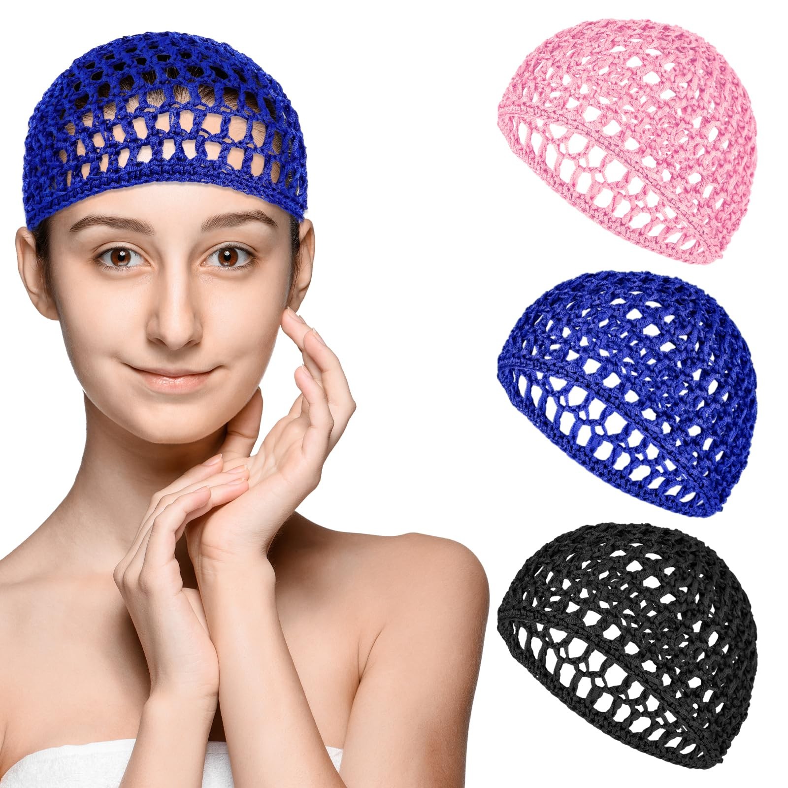 3 Pcs Hair Net Cap for Sleeping Breathable Mesh Wrap Elastic Crochet Snood Ha…
