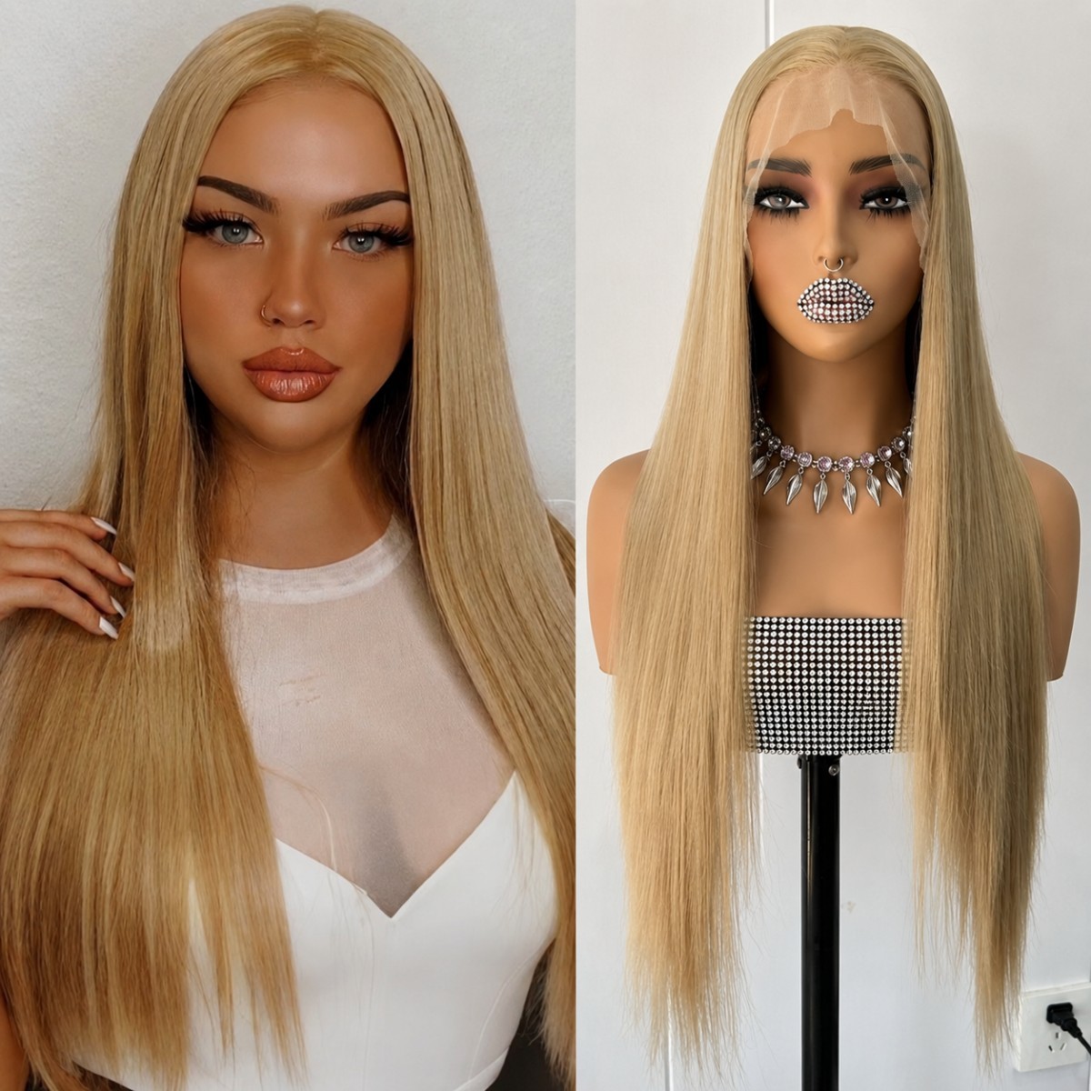 Lace Front Wigs Synthetic Hair Mixed Blonde Long Straight Layered