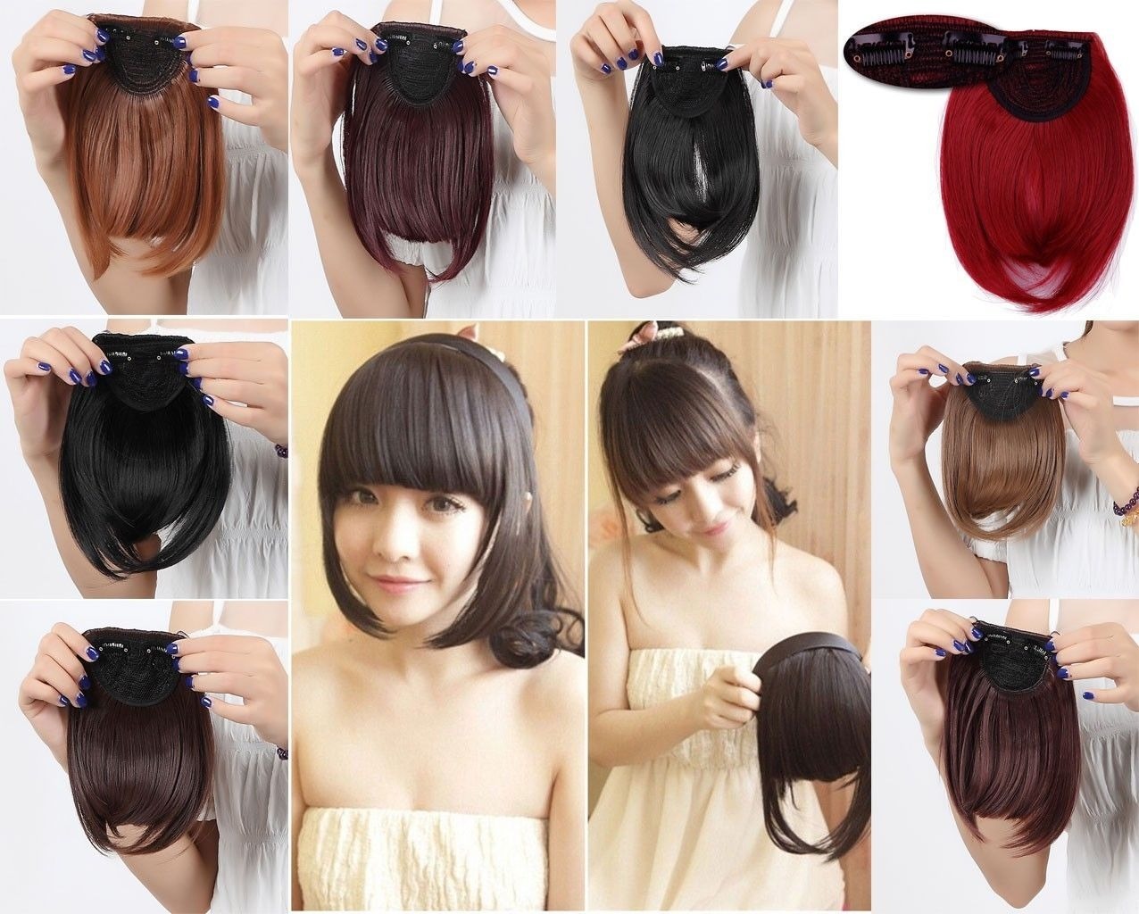 Clip in Bangs Fake Hair Extension False Hair Piece Clip on Front Neat Bang lk