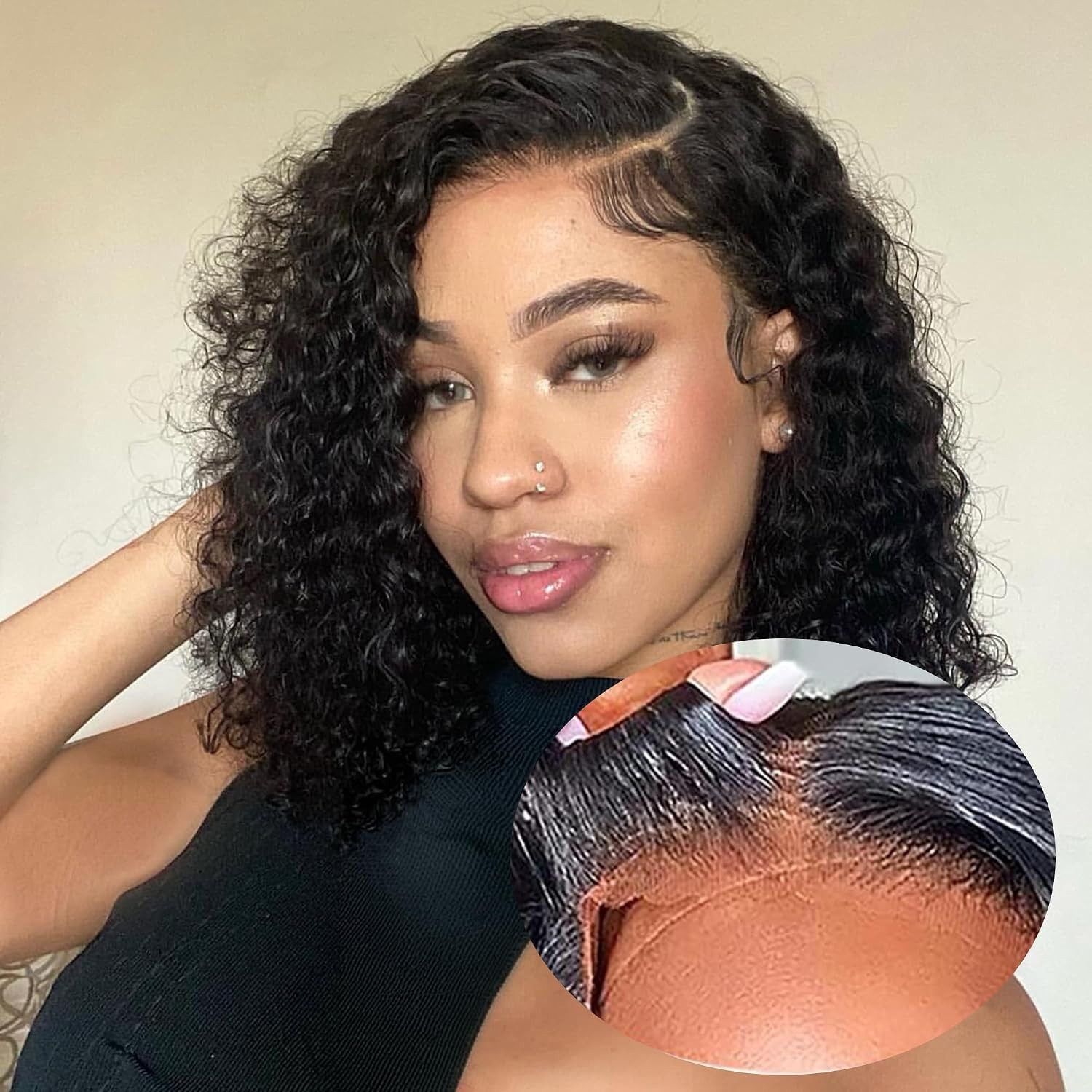 Glueless Bob Wig Human Hair for Women Water Wave Wigs Cut Lace Frontal Natural