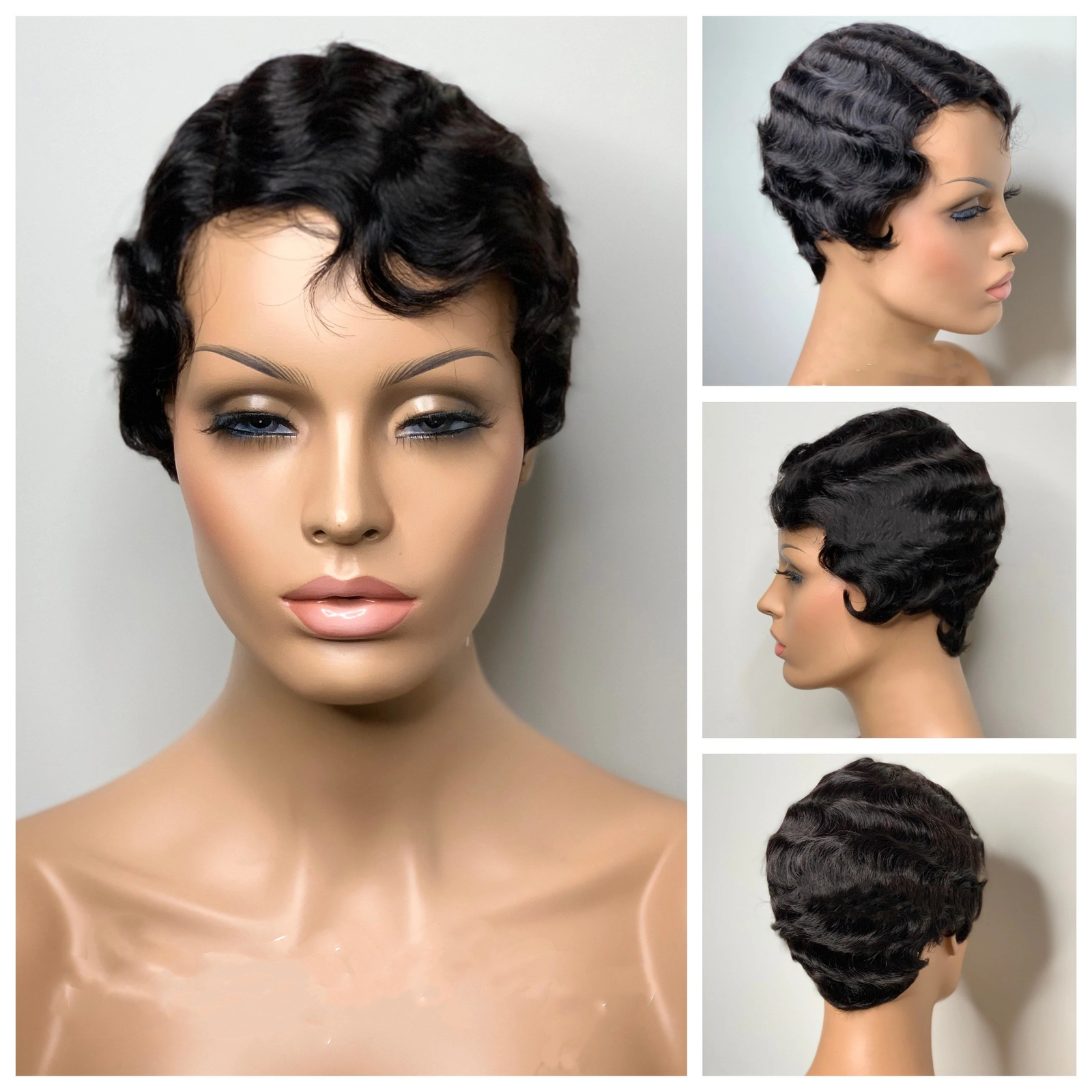 Black Finger Wave Short Human Hair Wigs Pixie Cut Wigs For Black Women Natural