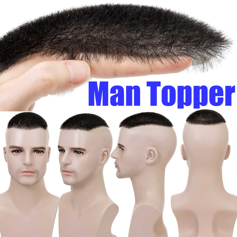 Mens Toupee Hairpiece PU Remy Hair System Replacement Buzz Cut Short Hair Wigs L