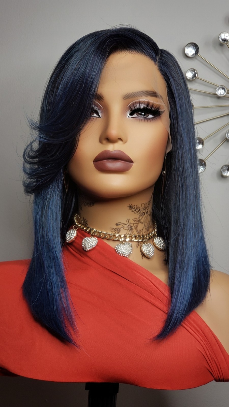 New Jade Blue Straight Bob Side Bangs Style Lace Front Wig Women Fashion Hair