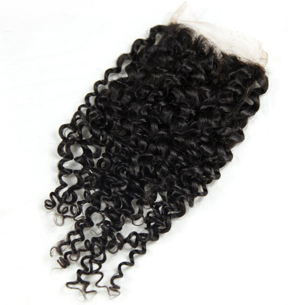 9A Remy 4×4 Lace Closure Curlly Human hair Free Part Natural Black 10″-22″