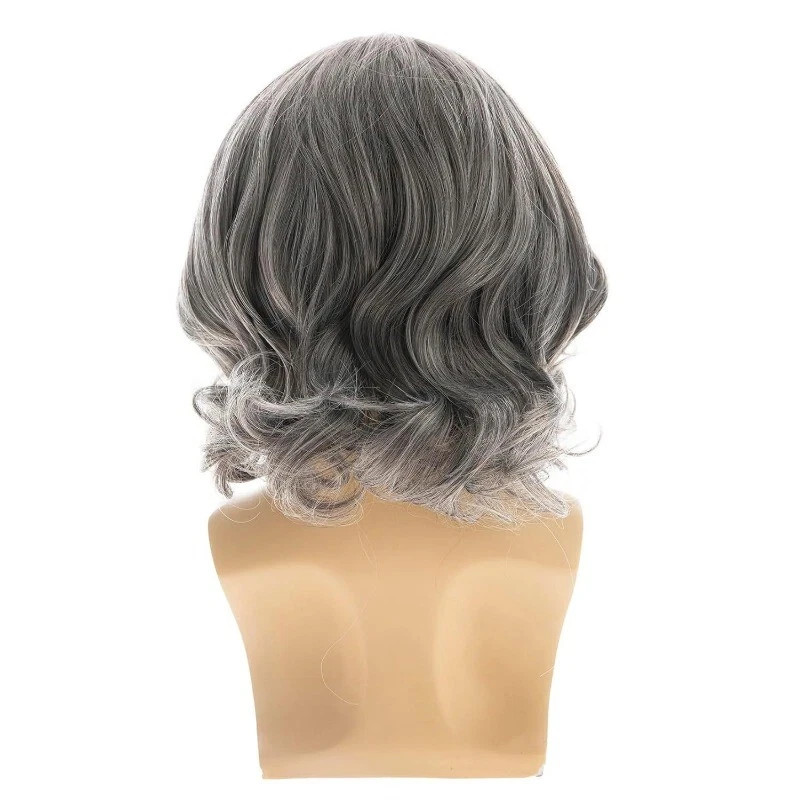 Men’s Curly Wig Male Daily Wear Hair Full Wig Dark Grey Men’s Wigs+Wig Cap