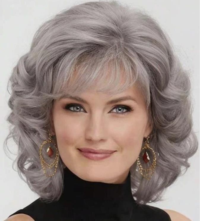 Women Grey Shawl Large Wave Roll Hair Fashion Women Synthetic Wig