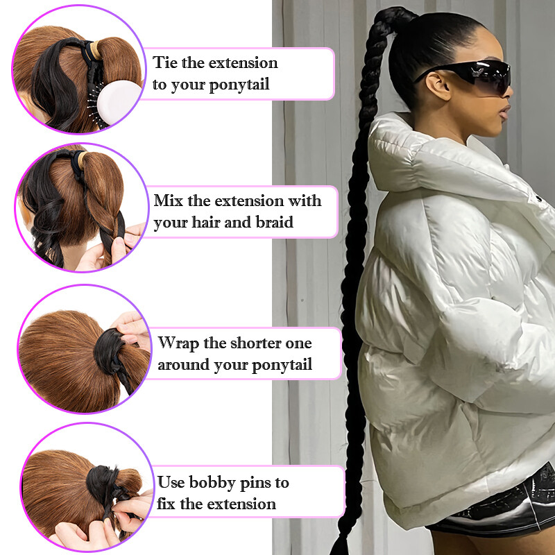 US 100% Natural As Human False Braided Ponytail Wrap On Hair Extensions Hair Tie