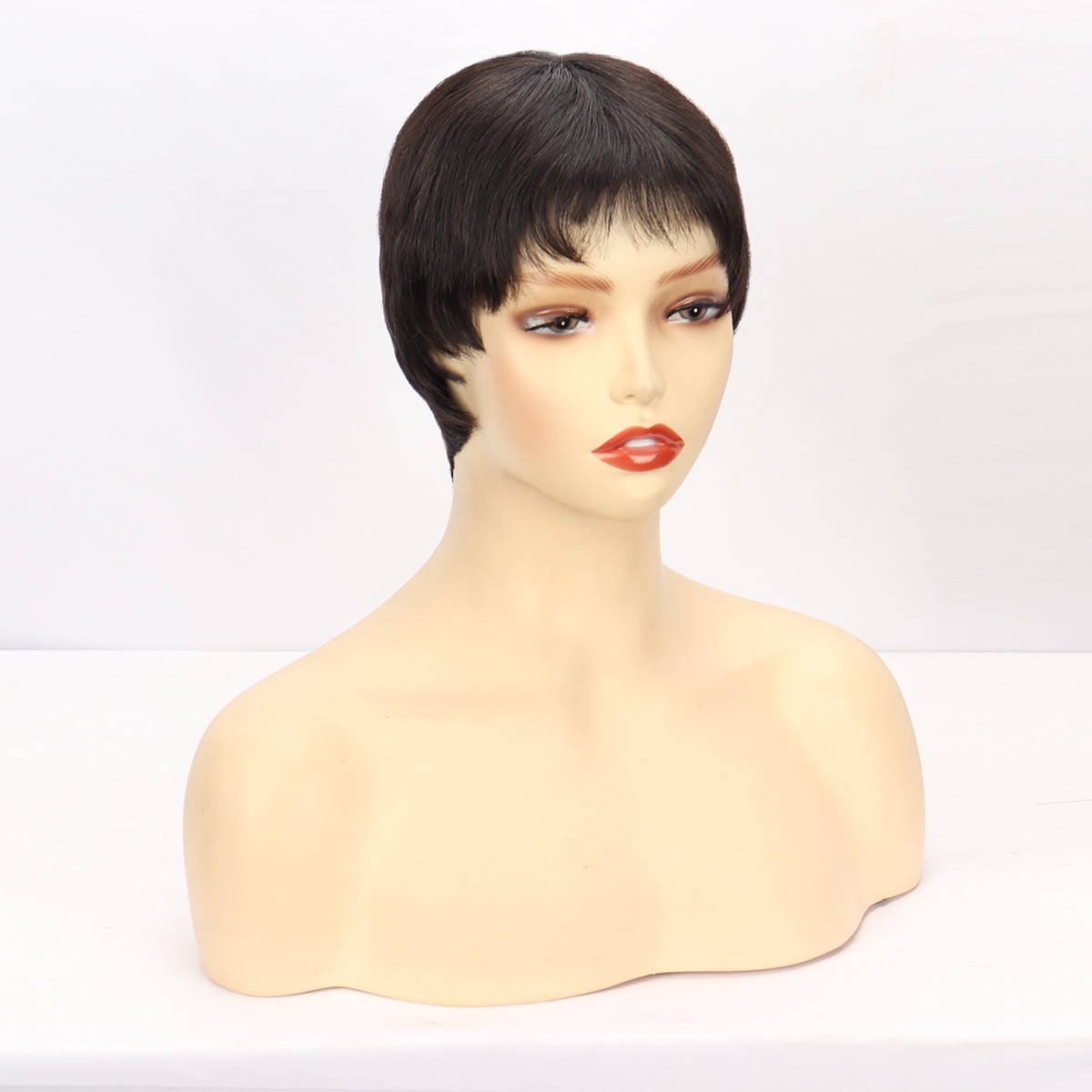 Natural Color Short Human Hair Wig With Bangs Full Head Wig for Daily Use
