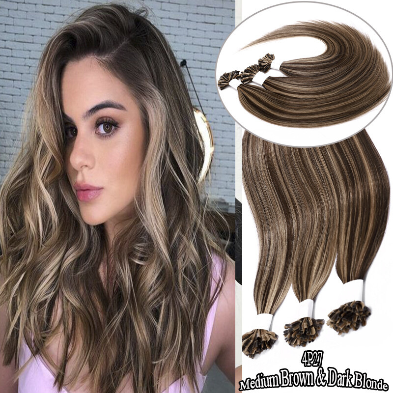 SMOOTH Pre Bonded U Tip Hair Extensions Fusion Keratin Nail REAL HUMAN Long 22″