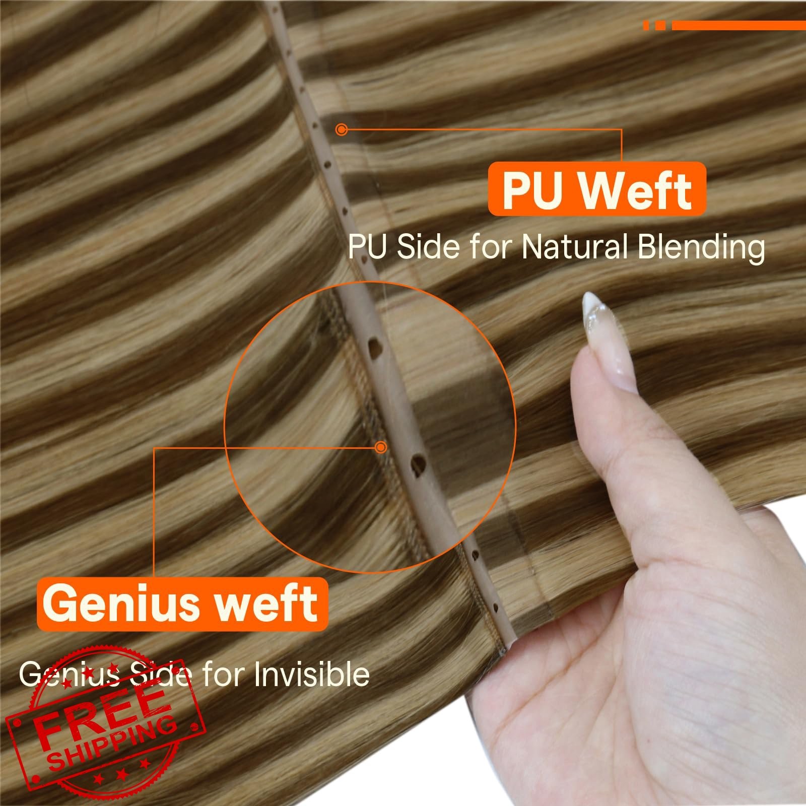 Full Shine Butterfly Weft Hair Extensions 16in Brown Honey Blonde Genius Weft