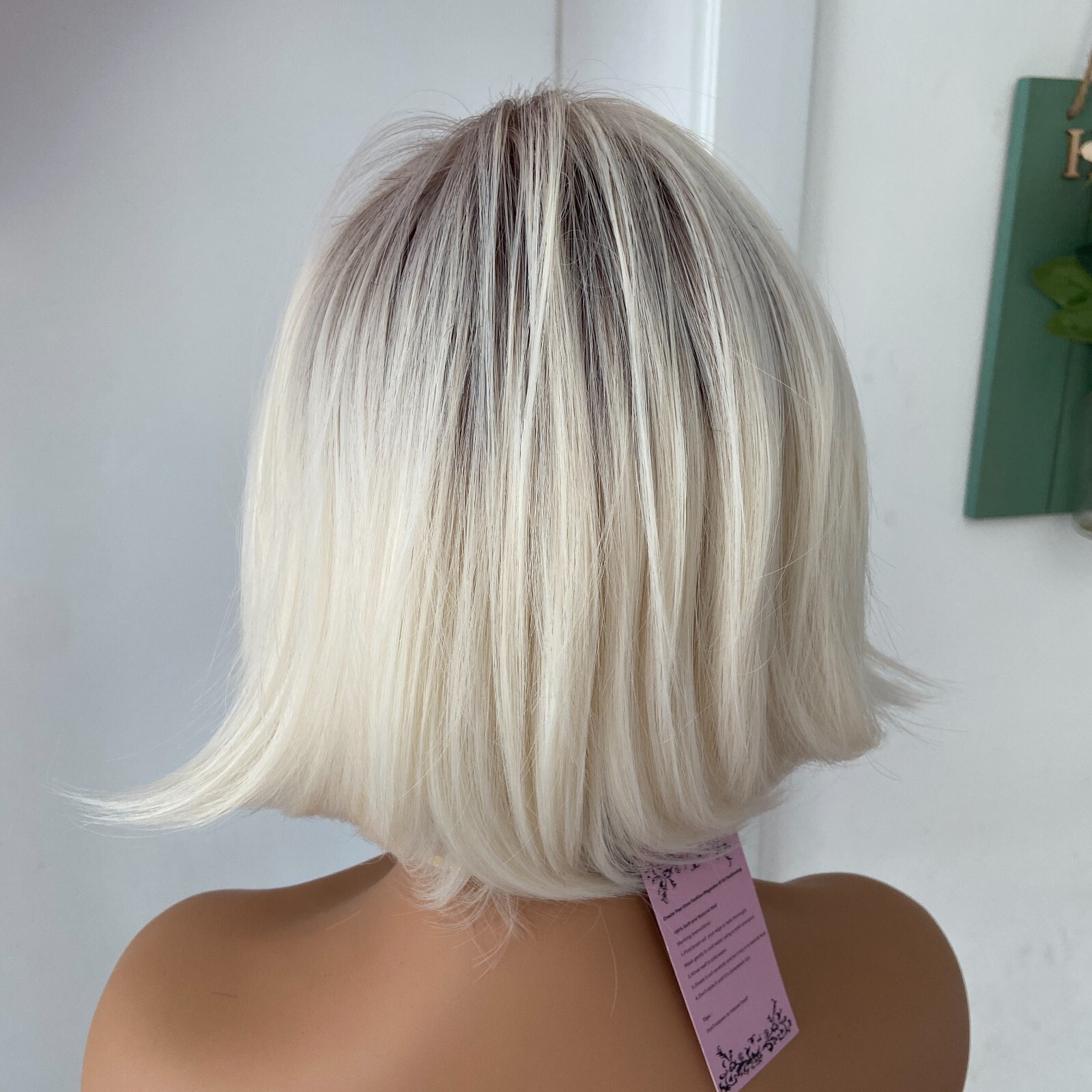 Short Bob Rooted Platinum Blonde Mix Synthetic Hair Wigs Women Soft Natural