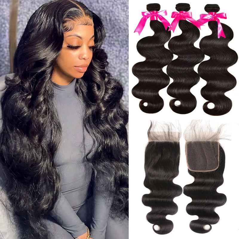 Flady Body Wave Bundles Closure For Black Women 100 Unprocessed Brazilian Body