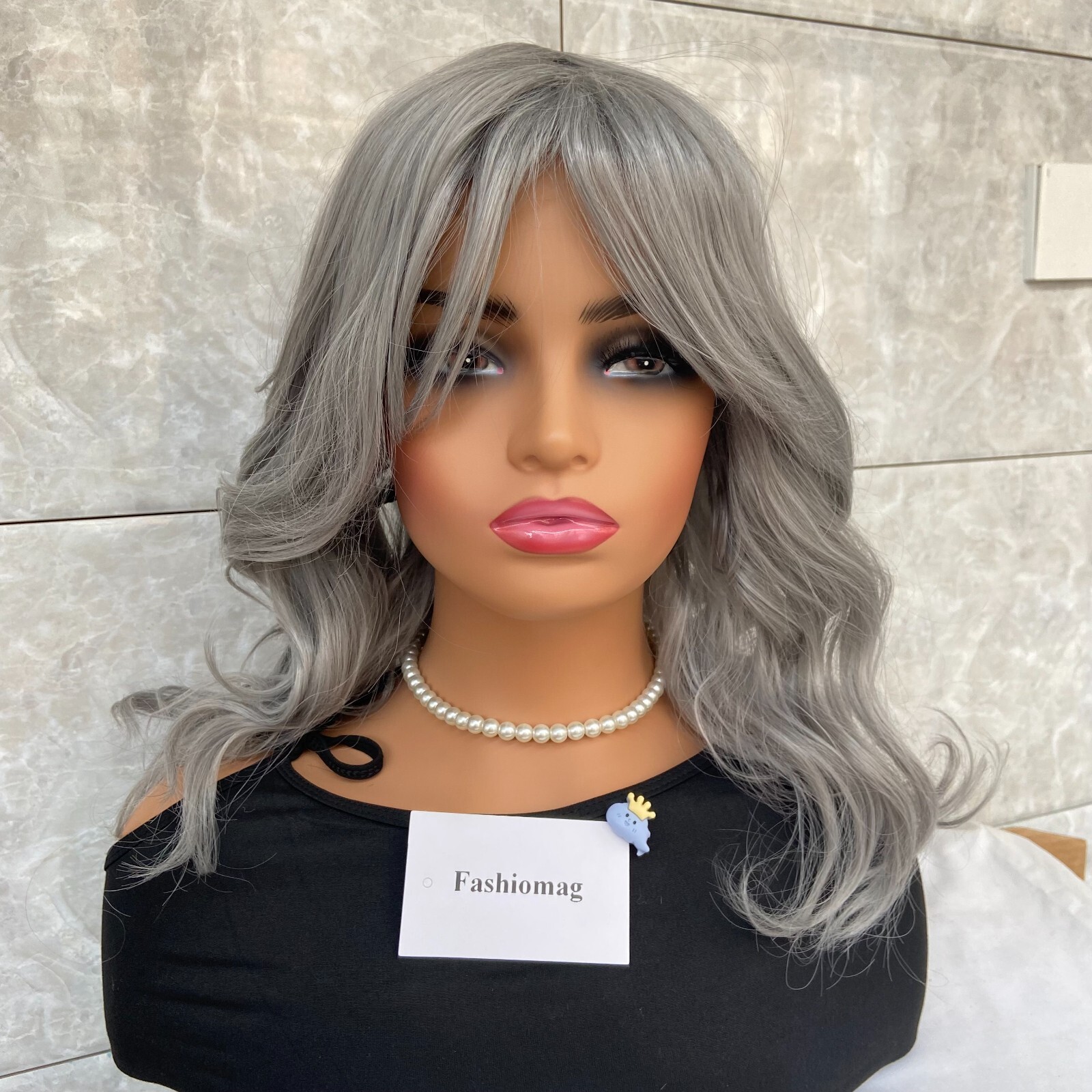Long Wavy Soft Human Hair Blend Heat Ok Wigs Women Grandma Gray Natural
