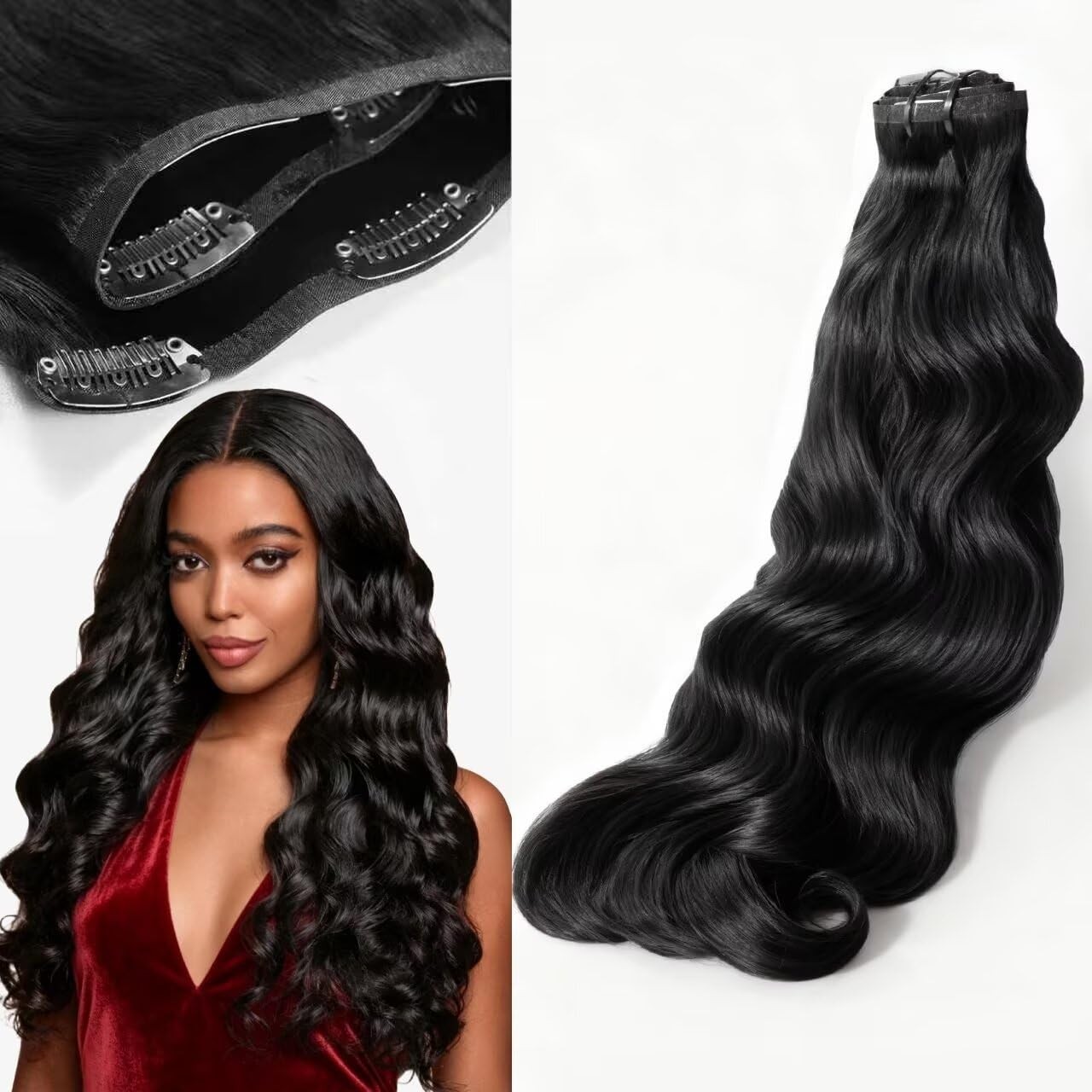 Seamless Clip-In Hair Extensions 135g, 9pcs Natural Wavy 100% Human Hair, 14
