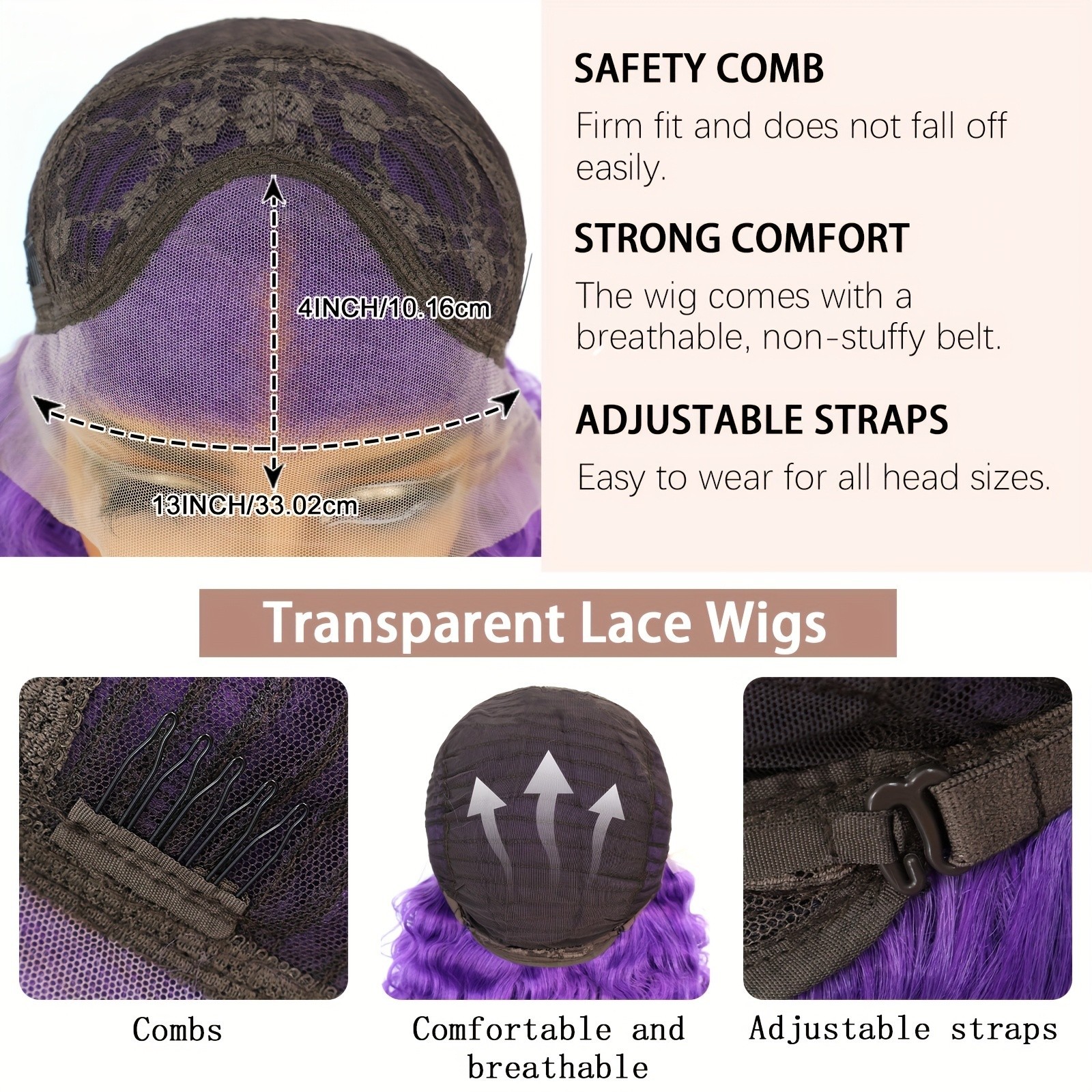 Long Deep Wave Glueless Lace Front Wigs Purple Hair Heat Resistant Women Party