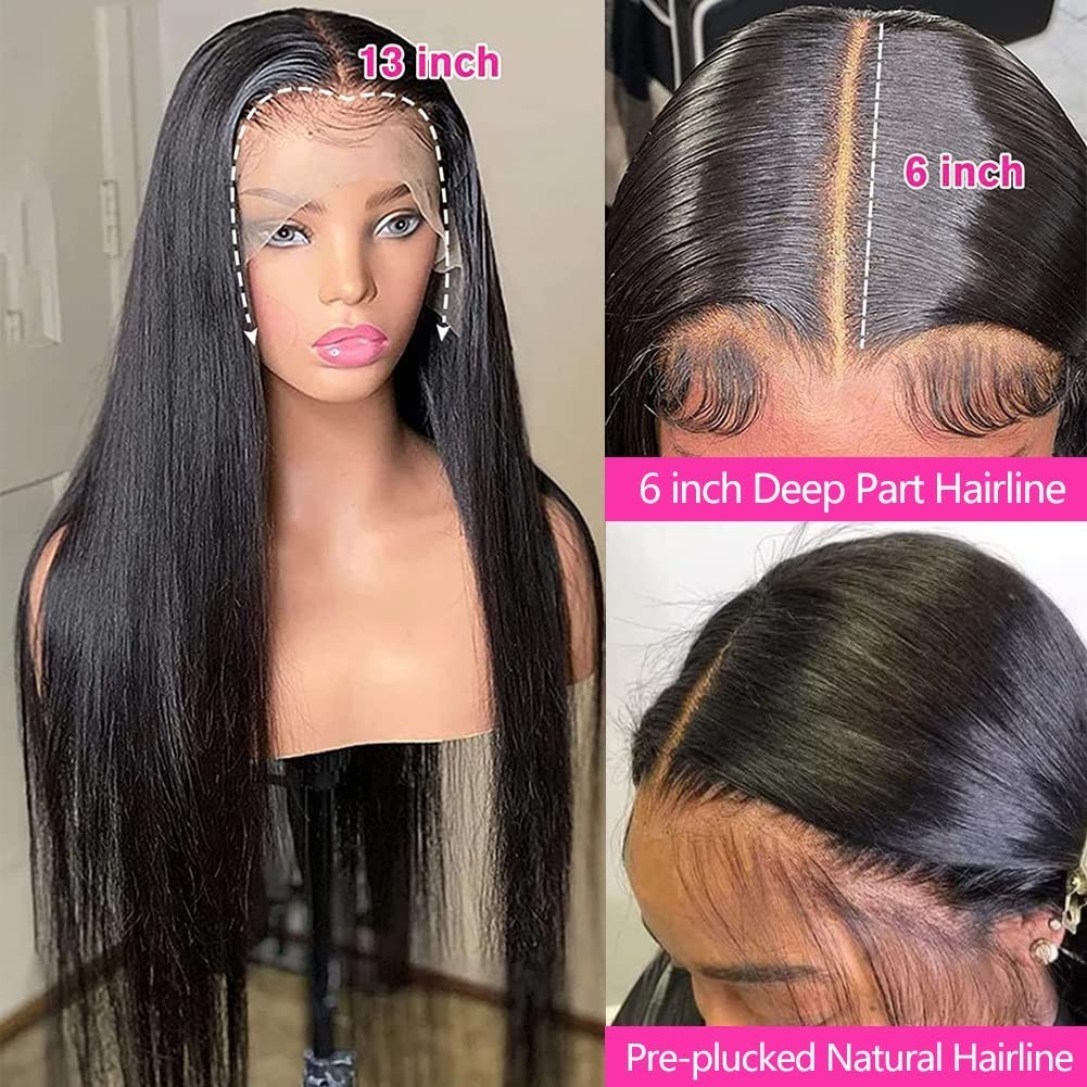 Human Hair Lace Front Wigs 28 Inch Straight HD Transparent 13×6 Glueless